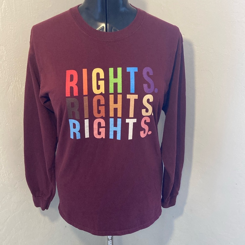 Gildan Ultra Cotton Maroon Graphic Rights Long Sleeve Teeshirt